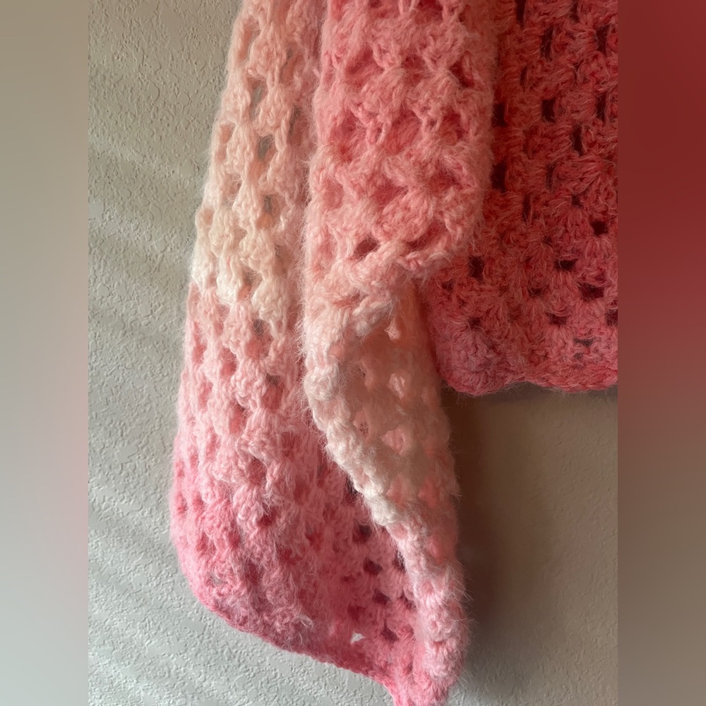Handmade Crochet Pink Ombre Granny Square Fuzzy Sweater Size S/M - Picture 7 of 8